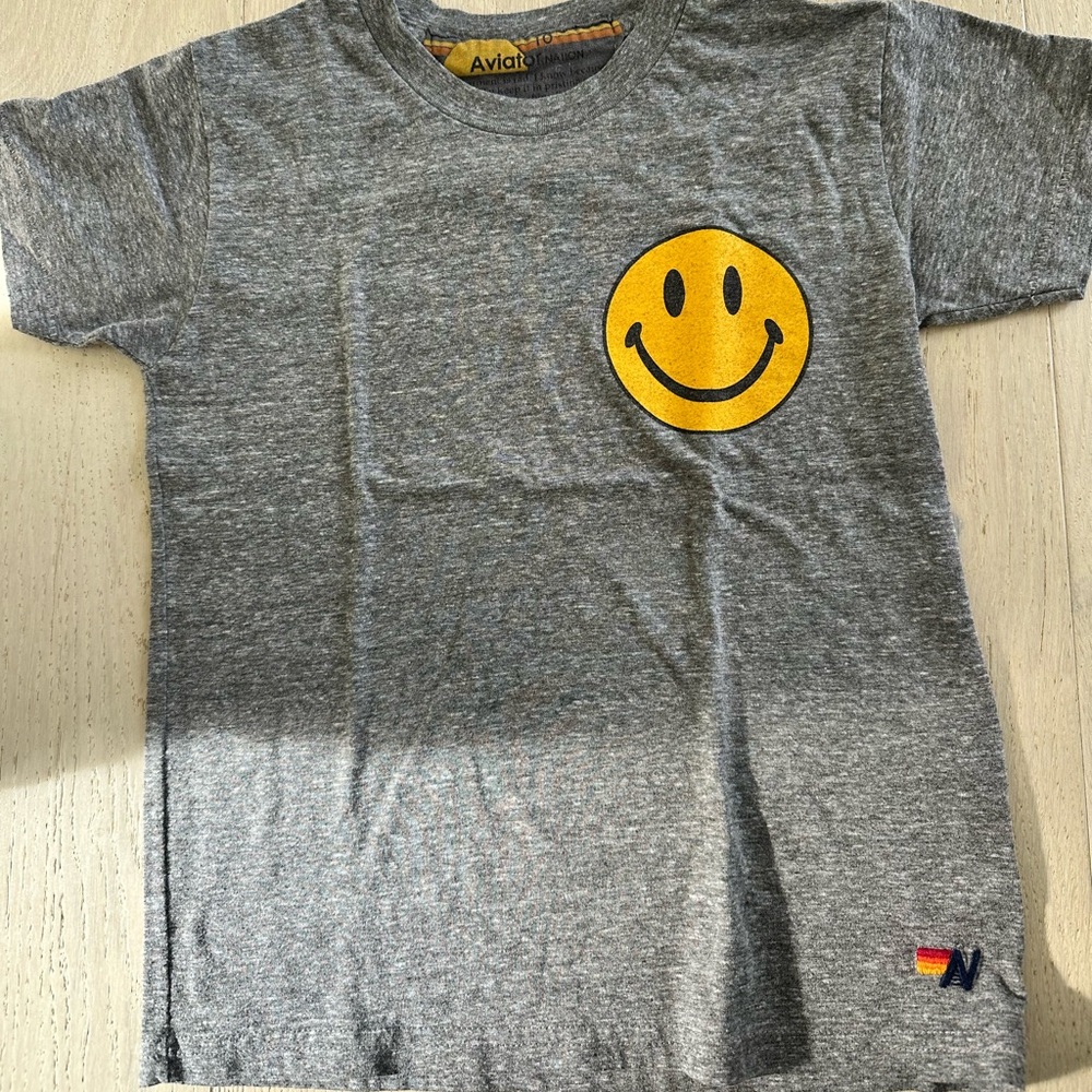 Kids Aviator Nation grey smiley face shirt size 10